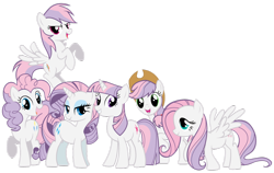 Size: 900x567 | Tagged: safe, artist:mihaaaa, artist:shadowhedgiefan91, derpibooru import, applejack, fluttershy, pinkie pie, rainbow dash, rarity, sweetie belle, twilight sparkle, earth pony, pony, hat, mane 6 recolors, mane six, recolor, simple background, transparent background, vector