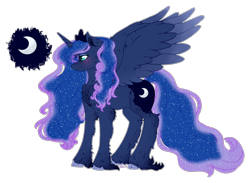 Size: 1024x749 | Tagged: safe, artist:dreamilil, princess luna, alicorn, pony, blushing, cheek fluff, chest fluff, cloven hooves, cute, cutie mark, ear fluff, ethereal mane, female, fluffy, freckles, leg fluff, lunabetes, mare, neck fluff, profile, simple background, solo, spread wings, starry mane, transparent background, unshorn fetlocks, white outline, wing fluff, wings