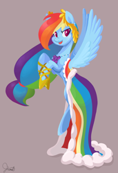 Size: 1024x1499 | Tagged: safe, artist:twitchykismet, rainbow dash, pegasus, pony, the best night ever, clothes, dress, gala dress, solo