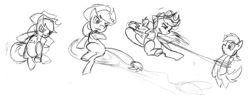 Size: 640x242 | Tagged: safe, derpibooru import, applejack, rainbow dash, earth pony, pegasus, pony, fighting is magic, concept art