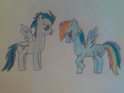 Size: 640x480 | Tagged: safe, artist:dashiedash123, rainbow dash, soarin', pegasus, pony, female, male, shipping, soarindash, straight, traditional art