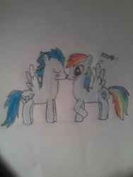 Size: 480x640 | Tagged: safe, artist:dashiedash123, rainbow dash, soarin', pegasus, pony, female, kissing, male, shipping, soarindash, straight, traditional art