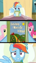 Size: 580x1000 | Tagged: safe, edit, edited screencap, screencap, rainbow dash, earth pony, pegasus, pony, read it and weep, book, book cover, comic, exploitable meme, meme, reading rainbow, screencap comic