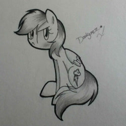 Size: 2000x2000 | Tagged: safe, artist:darkynez, derpibooru import, rainbow dash, pegasus, pony, annoyed, solo, traditional art