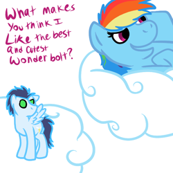 Size: 600x600 | Tagged: safe, artist:rudebowdash, rainbow dash, soarin', pegasus, pony, female, implied shipping, male, rude rainbow dash, shipping, soarindash, straight, tumblr