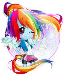 Size: 800x973 | Tagged: safe, artist:ledogawa, derpibooru import, rainbow dash, equestria girls, chibi, cute, looking at you, smiling, solo, wink