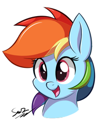 Size: 851x1071 | Tagged: safe, artist:sheandog, derpibooru import, rainbow dash, pegasus, pony, bust, cute, dashabetes, happy, portrait, simple background, solo, transparent background