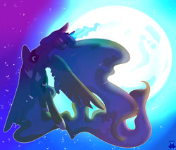 Size: 1280x1088 | Tagged: safe, artist:cckittycreative, princess luna, alicorn, pony, dramatic pose, eyes closed, female, flying, glowing horn, horn, magic, mare, moon, moonrise, night, princess of the night, raising the moon, sky, solo, spread wings, stars, telekinesis, wings