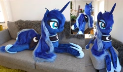 Size: 5096x3024 | Tagged: safe, artist:epicrainbowcrafts, princess luna, pony, irl, life size, photo, plushie, prone, solo