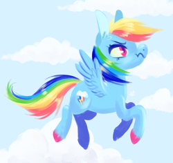 Size: 2037x1927 | Tagged: safe, artist:comikazia, rainbow dash, pegasus, pony, blue coat, female, flying, mare, multicolored mane, solo