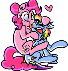 Size: 565x588 | Tagged: safe, artist:cleppy-kun, derpibooru import, pinkie pie, rainbow dash, earth pony, pegasus, pony, cute, female, lesbian, licking, pinkiedash, shipping