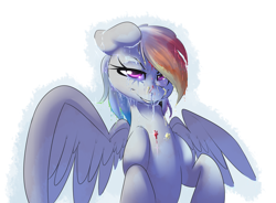 Size: 1600x1175 | Tagged: safe, artist:sourspot, derpibooru import, rainbow dash, pegasus, pony, bedroom eyes, bust, color loss, colored pupils, evil grin, looking at you, misleading thumbnail, solo, spread wings