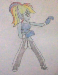 Size: 426x552 | Tagged: safe, derpibooru import, rainbow dash, equestria girls, boxing gloves, kickboxing, solo