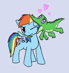 Size: 607x640 | Tagged: safe, artist:c0nker, gummy, rainbow dash, pegasus, pony, biting, colored, heart, pet