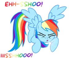 Size: 1024x768 | Tagged: safe, artist:proponypal, derpibooru import, rainbow dash, pegasus, pony, fetish, mucus, sneezing, sneezing fetish, solo, spray, spread wings