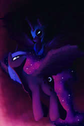 Size: 800x1200 | Tagged: safe, artist:slamjam, nightmare moon, princess luna, alicorn, pony, duo