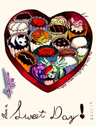 Size: 918x1200 | Tagged: safe, artist:shikimaakemi, derpibooru import, applejack, fluttershy, pinkie pie, rainbow dash, rarity, twilight sparkle, twilight sparkle (alicorn), alicorn, earth pony, pegasus, pony, unicorn, box of chocolates, chocolate, chubbie, cute, female, flutterpie, food, hearts and hooves day, kiss on the cheek, kissing, lesbian, love, mare, my little squishy, rarijack, romance, shipping, twidash