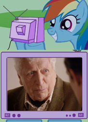 Size: 562x771 | Tagged: safe, rainbow dash, pegasus, pony, ascot tie, blazer, clothes, day of the doctor, doctor who, exploitable meme, meme, obligatory pony, shirt, the curator, tom baker, tv meme, tweed