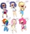 Size: 800x907 | Tagged: safe, artist:snowkatt101, derpibooru import, applejack, fluttershy, pinkie pie, rainbow dash, rarity, twilight sparkle, human, animal, apple, applerack, balloon, belly button, book, breasts, character parody, cleavage, clothes, cutie mark, diamonds, dress, female, flying, glasses, headlight sparkle, high heels, hootershy, humanized, jumping, mane six, midriff, one word, party, pinkie pies, raritits, shorts, side slit, speech bubble