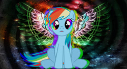 Size: 1024x559 | Tagged: safe, artist:cursedlyric, derpibooru import, rainbow dash, pegasus, pony, brony, error, glitch, my little pony, rainbow, solo