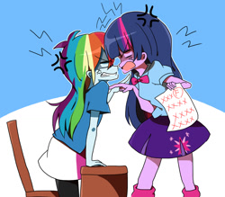 Size: 1200x1050 | Tagged: safe, artist:lotte, derpibooru import, rainbow dash, twilight sparkle, twilight sparkle (alicorn), alicorn, equestria girls, angry, pixiv, test paper