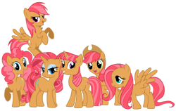 Size: 900x567 | Tagged: safe, artist:mihaaaa, artist:shadowhedgiefan91, derpibooru import, applejack, babs seed, fluttershy, pinkie pie, rainbow dash, rarity, twilight sparkle, earth pony, pony, mane 6 recolors, mane six, recolor