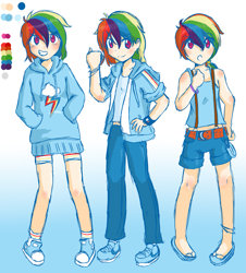 Size: 1739x1927 | Tagged: safe, artist:applestems, derpibooru import, rainbow dash, human, clothes, converse, flip-flops, hoodie, humanized, sandals, shoes, skinny, sneakers, tomboy