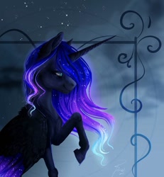 Size: 860x929 | Tagged: safe, artist:black-opal1, princess luna, alicorn, pony, female, mare, raised hoof, solo