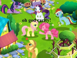 Size: 2048x1536 | Tagged: safe, derpibooru import, applejack, fluttershy, pinkie pie, rainbow dash, rarity, twilight sparkle, earth pony, pegasus, pony, unicorn, derp, gameloft, mane six, red circle