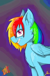 Size: 853x1280 | Tagged: safe, artist:deisori-nanobug, derpibooru import, rainbow dash, pegasus, pony, female, gradient background, mare, solo