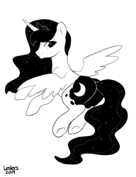 Size: 2000x2600 | Tagged: safe, artist:leslers, princess luna, alicorn, pony, black and white, female, grayscale, inktober, inktober 2019, mare, monochrome, solo