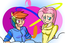 Size: 900x600 | Tagged: safe, artist:butts-mcpoop, fluttershy, rainbow dash, human, humanized, light skin