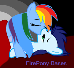 Size: 433x400 | Tagged: safe, artist:soarindash4ever, rainbow dash, soarin', pegasus, pony, bedroom eyes, blanket, eyes closed, female, kissing, making out, male, on back, on top, shipping, soarindash, straight