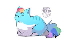Size: 932x544 | Tagged: safe, artist:dusty-munji, rainbow dash, cat, catified, eyes closed, female, ponyloaf, rainbow cat, simple background, solo, species swap, white background