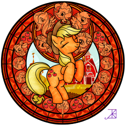 Size: 1600x1600 | Tagged: safe, artist:akili-amethyst, derpibooru import, apple bloom, applejack, big macintosh, braeburn, fluttershy, granny smith, pinkie pie, rainbow dash, rarity, twilight sparkle, winona, earth pony, pegasus, pony, unicorn, dive to the heart, kingdom hearts, male, stained glass, stallion