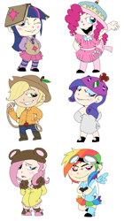 Size: 1579x2825 | Tagged: safe, artist:itsaaudraw, derpibooru import, applejack, fluttershy, pinkie pie, rainbow dash, rarity, twilight sparkle, book, clothes, dress, humanized, mane six, parody, skirt, sugar rush, wreck-it ralph