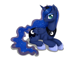 Size: 2048x1536 | Tagged: safe, alternate version, artist:evomanaphy, princess luna, alicorn, pony, crown, cute, female, hoof shoes, jewelry, lunabetes, mare, prone, regalia, simple background, solo, transparent background