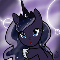 Size: 500x500 | Tagged: safe, artist:b.w., princess luna, alicorn, pony, :o, bust, crown, cute, eye clipping through hair, female, hoof shoes, jewelry, lunabetes, mare, open mouth, pixiv, portrait, regalia, solo