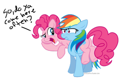 Size: 1280x833 | Tagged: safe, artist:stratustrot, derpibooru import, pinkie pie, rainbow dash, earth pony, pegasus, pony, female, lesbian, pinkiedash, shipping