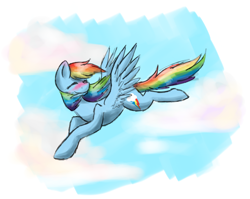 Size: 1632x1300 | Tagged: safe, artist:justalittleshadow, derpibooru import, rainbow dash, pegasus, pony, blushing, flying, solo