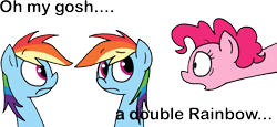 Size: 2220x1022 | Tagged: safe, artist:strangiesleepy, derpibooru import, pinkie pie, rainbow dash, earth pony, pegasus, pony, clone, double rainbow