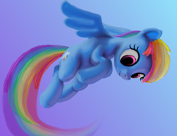 Size: 1591x1223 | Tagged: safe, artist:odooee, derpibooru import, rainbow dash, pegasus, pony, flying, gradient background, solo