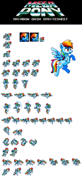 Size: 290x625 | Tagged: safe, artist:khaomortadios, rainbow dash, pegasus, pony, crossover, megaman, megapony, pixel art, sprite, video game