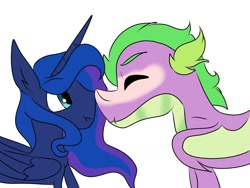 Size: 1024x768 | Tagged: safe, artist:tristannoor10, princess luna, spike, alicorn, dragon, pony, boop, cute, female, male, mare, noseboop, shipping, spiluna, straight, winged spike