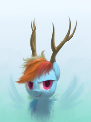 Size: 1345x1800 | Tagged: safe, artist:sy-vs, rainbow dash, pegasus, pony, animal costume, antlers, bust, colored pupils, portrait, solo