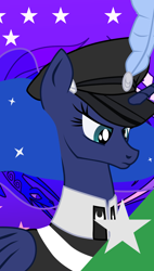 Size: 900x1583 | Tagged: safe, artist:aaronmk, princess luna, alicorn, pony, fallout equestria, clothes, equestrian flag, feather, hat, uniform, vector