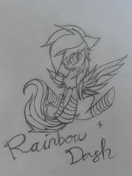 Size: 1920x2560 | Tagged: safe, artist:thewanderingtyto, derpibooru import, rainbow dash, pegasus, pony, clothes, monochrome, socks