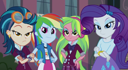 Size: 1196x658 | Tagged: safe, derpibooru import, screencap, indigo zap, lemon zest, rainbow dash, rarity, equestria girls, friendship games