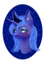 Size: 909x1268 | Tagged: safe, artist:fixielle, princess luna, alicorn, pony, blushing, bust, oval, partial background, solo