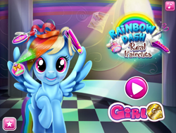 Size: 640x480 | Tagged: safe, derpibooru import, screencap, rainbow dash, pegasus, pony, bootleg, faic, flash game, game, haircut, solo, uncanny valley